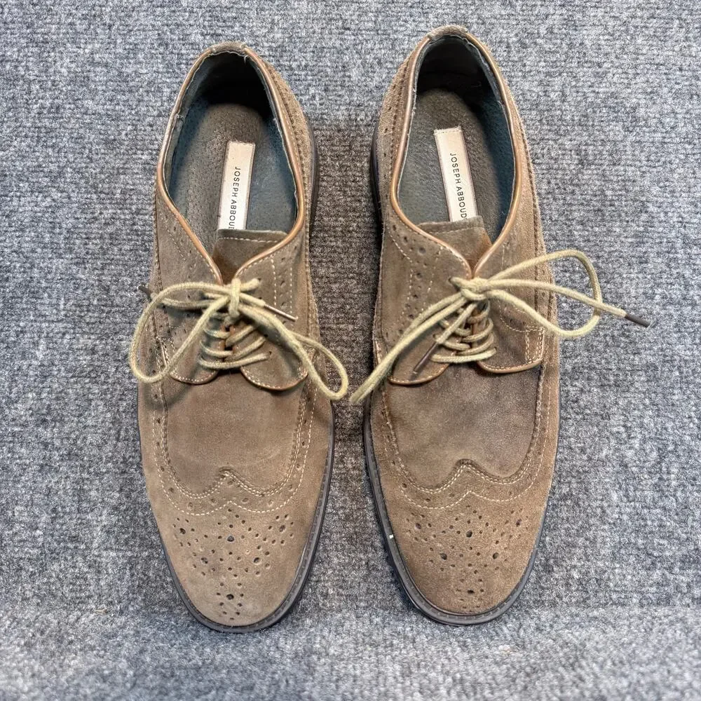 Joseph Abboud Mens EU 44 US 11 Suede Wingtip Brogue Oxford Dress Shoes Brown